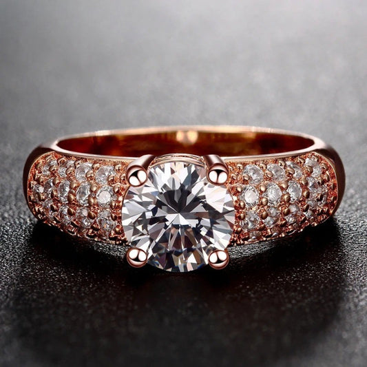 Rose Gold Round Cut Stone Pave Ring