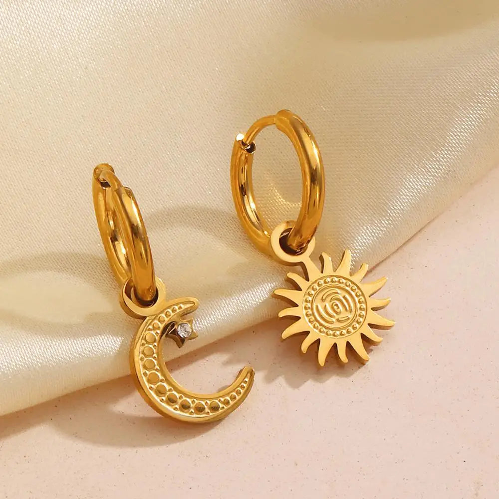 Vintage Sun & Moon Gold Hoop Earrings
