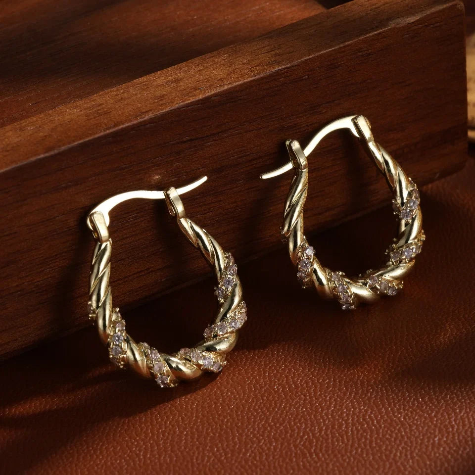 Vintage Gold Twisted Hoop Earrings