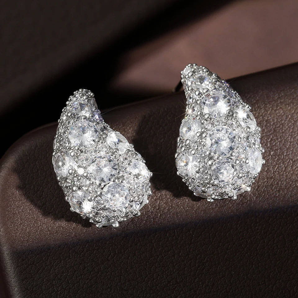Silver Vintage Sparkling Water Drop Earrings