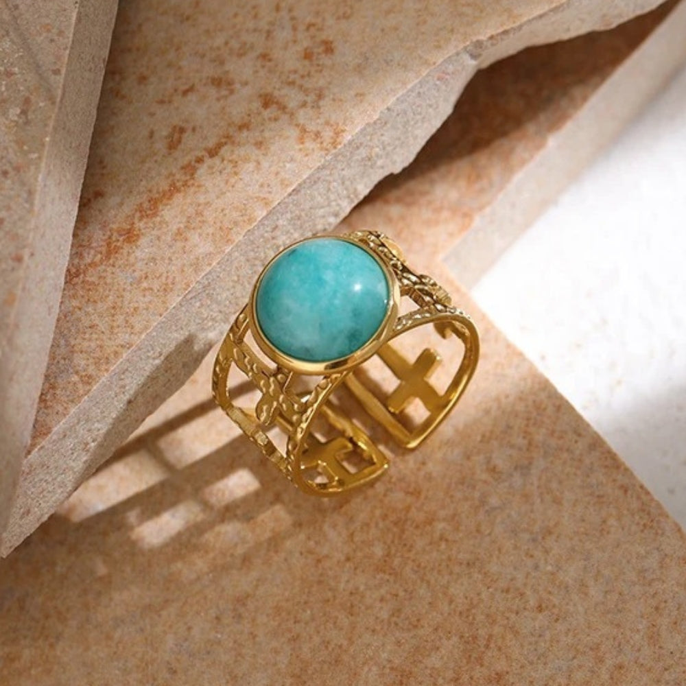 Vintage Ocean Blue Gem Open Ring