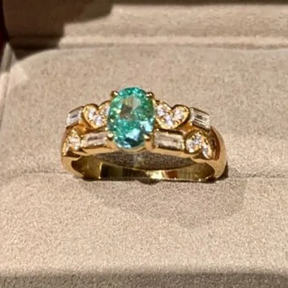 Classic Gold & Aquamarine Heart Diamond Adjustable Ring