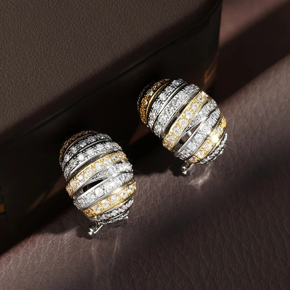 Gold & Silver Striped Crystal Earrings