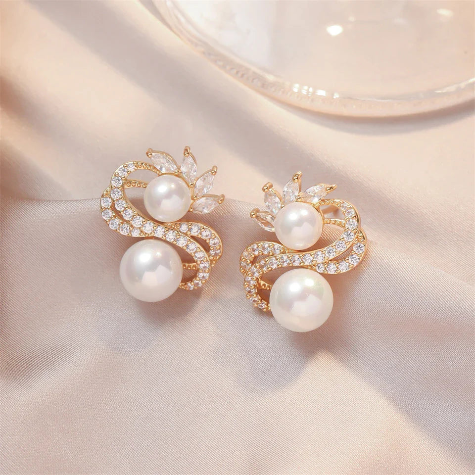 Vintage Pearl & Crystal Swirl Earrings