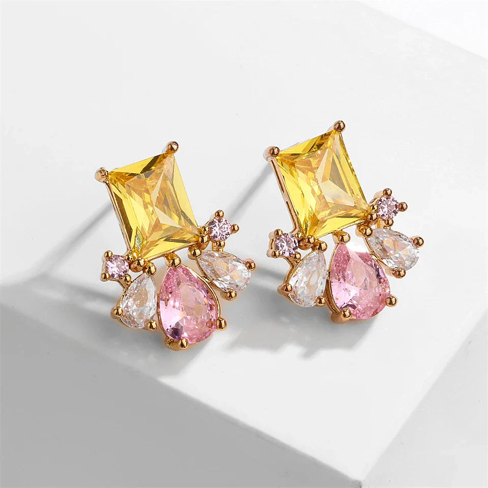 Vintage Yellow & Pink Gemstone Earrings
