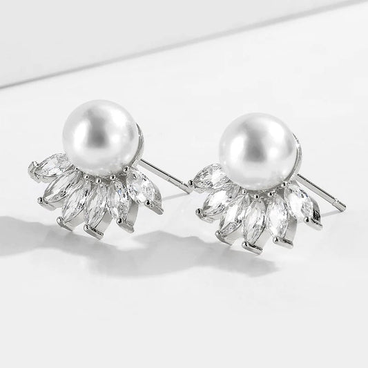 Vintage Pearl & Crystal Stud Earrings