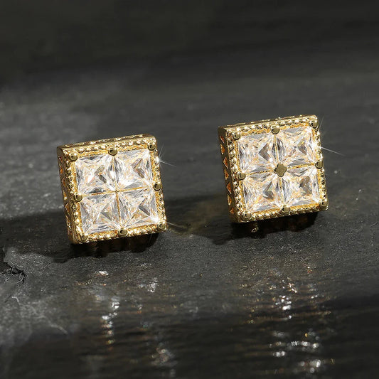 Vintage Gold Cube Stud Earrings