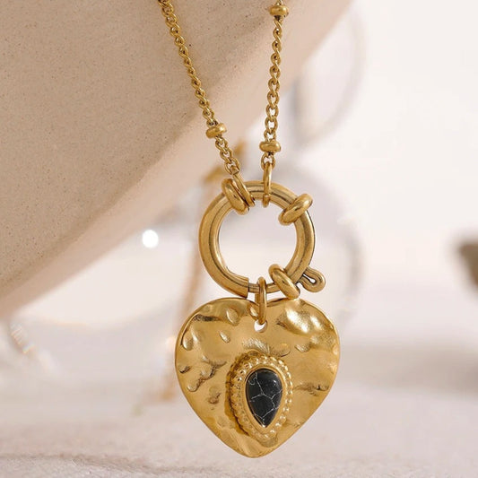 Vintage Black Stone Heart Necklace