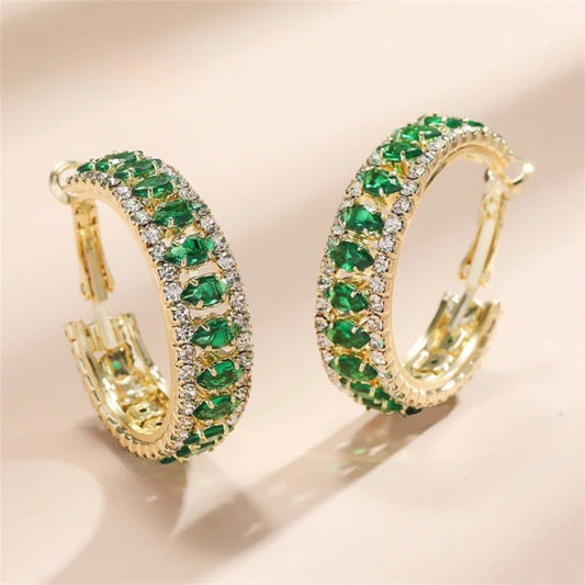 Vintage Green Crystal Hoop Earrings