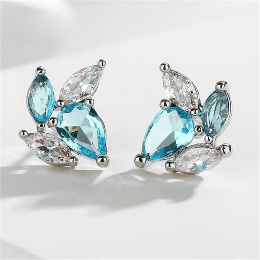 Vintage Aqua & White Crystal Stud Earrings