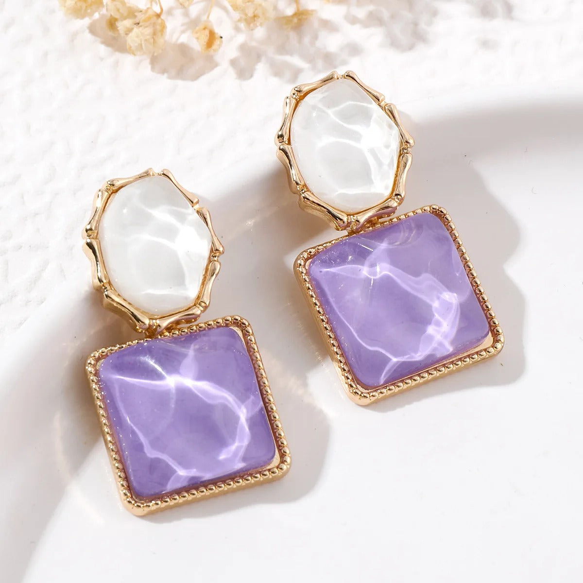 Vintage Purple & Pearl Drop Earrings