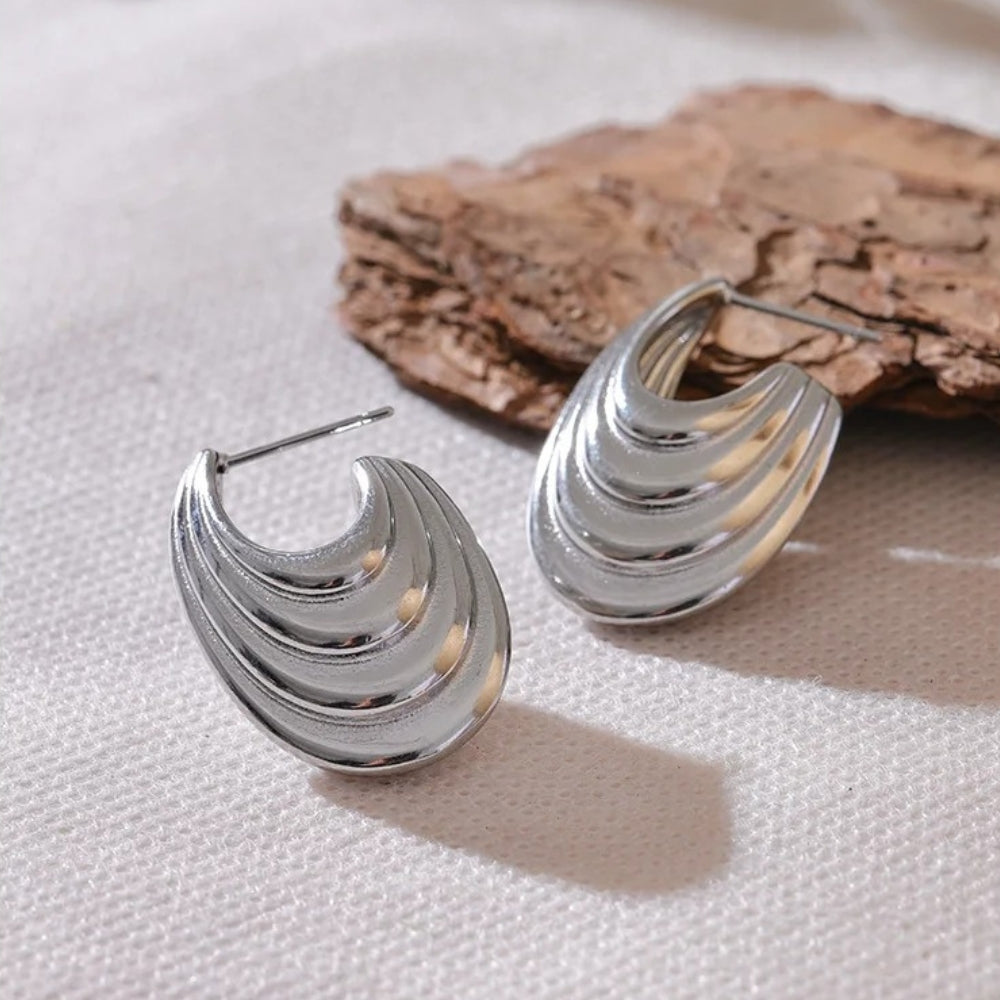 Silver Geometric Stripe Statement Earrings