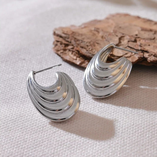 Silver Geometric Stripe Statement Earrings