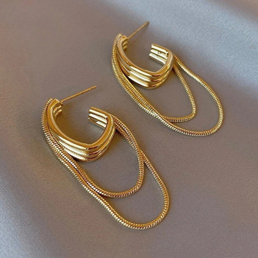 Vintage Gold Layered Drop Hoop Earrings
