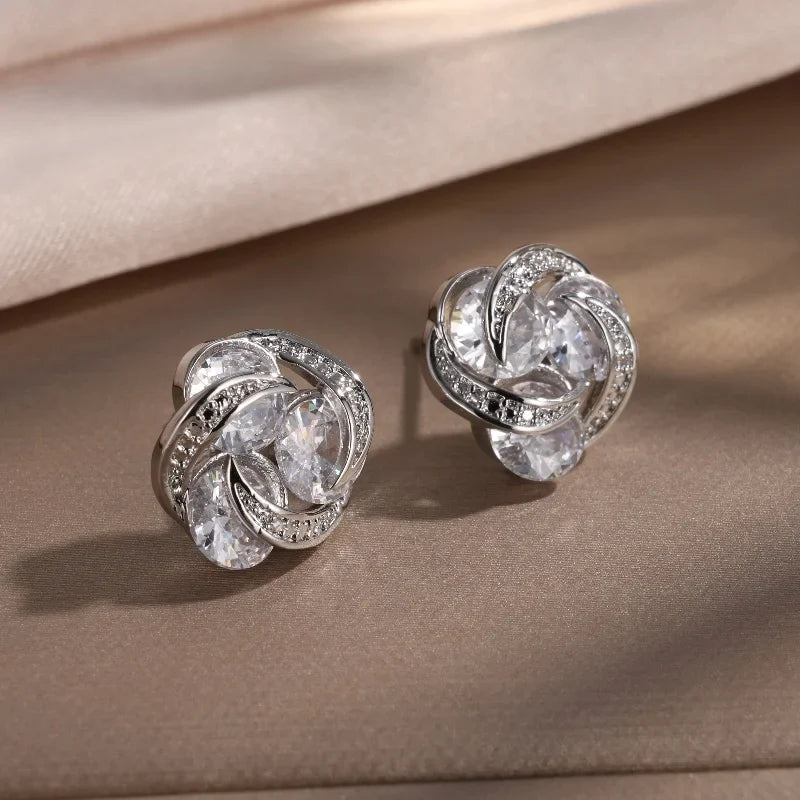 Silver Intertwined Sparkle Stud Earrings