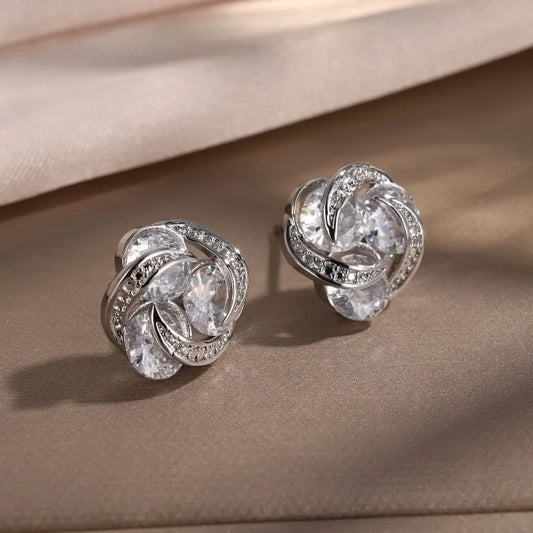 Silver Intertwined Sparkle Stud Earrings