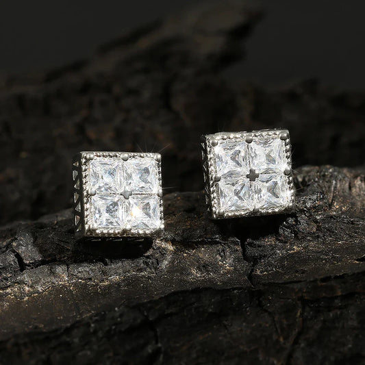 Vintage Silver Square Crystal Earrings