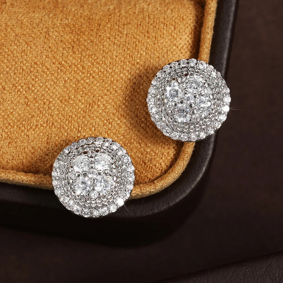 Vintage Round Crystal Silver Stud Earrings