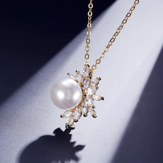Vintage Gold Pearl Petal Necklace