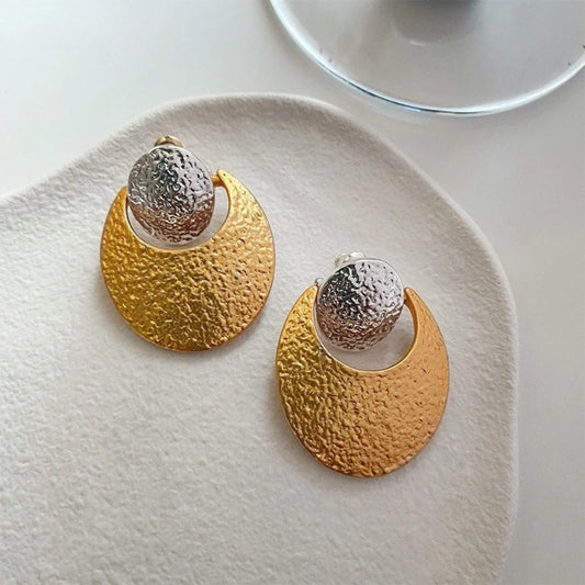 Vintage Gold & Silver Two-Tone Moon Stud Earrings