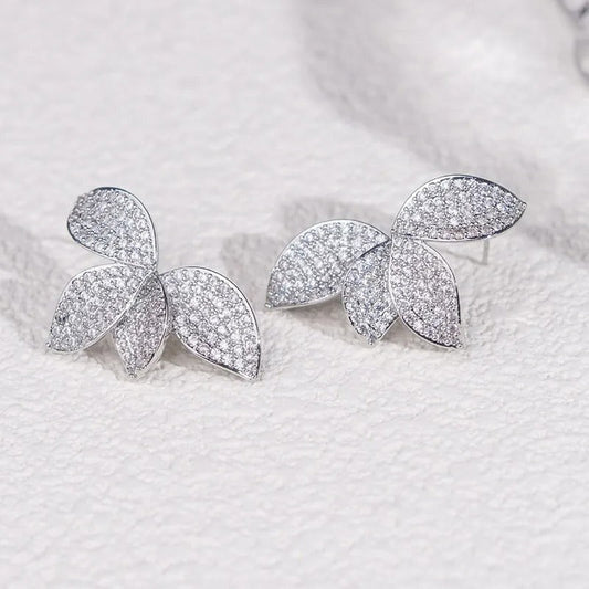 Vintage Crystal Leaf Stud Earrings