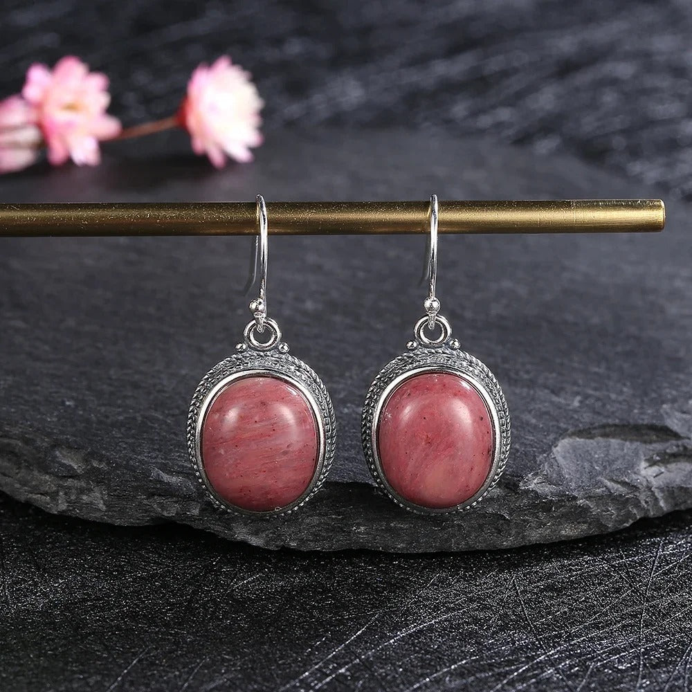 Vintage Silver Pink Stone Earrings