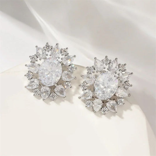 Vintage Silver Crystal Stud Earrings